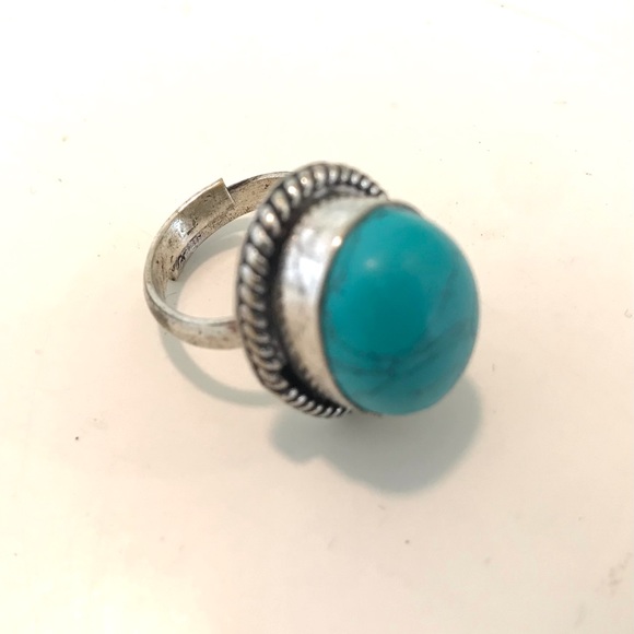 Semi-Precious Turquoise & Silver Adjustable Ring 3/4” - Picture 3 of 13